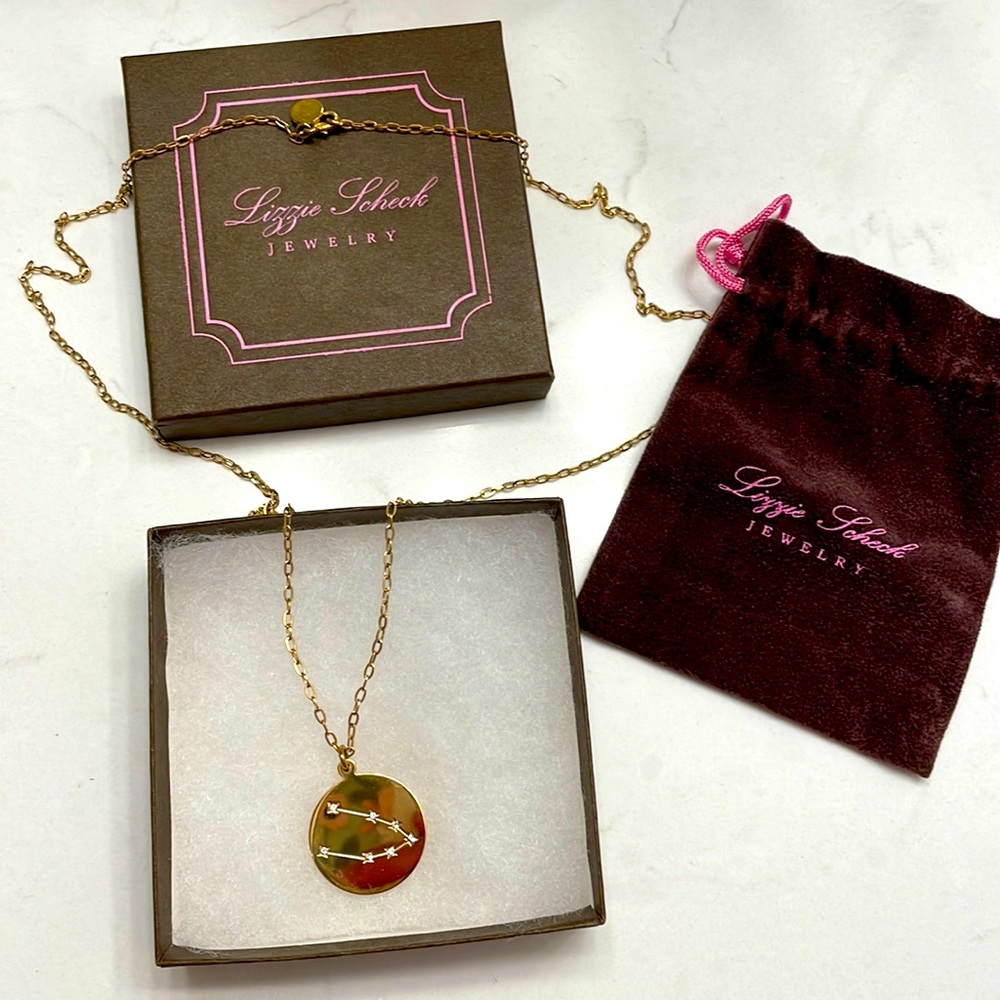 Lizzie Scheck TAURUS - 14K SHINY GOLD PLATED WITH CZ STONES ZODIAC SIGN NECKLACE